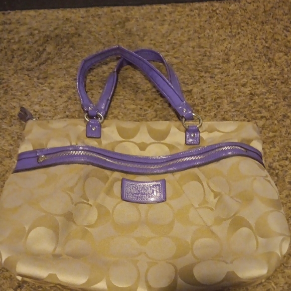 Coach Beige and Purple Shoulder Bag - Picture 1 of 11